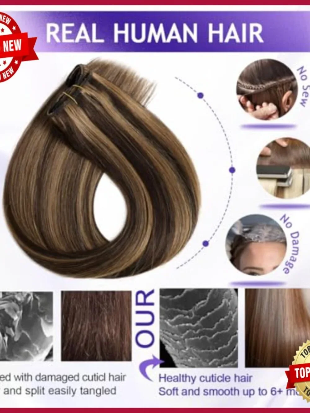 22 Inch Human Hair Clip-In Extensions, 110g Double Weft Set
